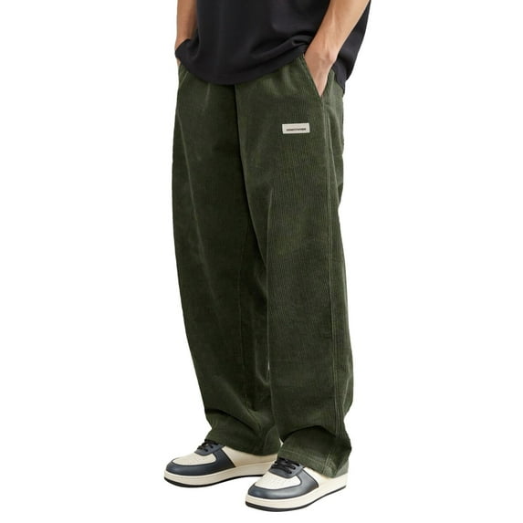 Casual Pants for Men Fall Loose Wide Leg Corduroy Trousers Minimalist Style Everyday Wear Streetwear Comfortable Slacks for Men Green XXL