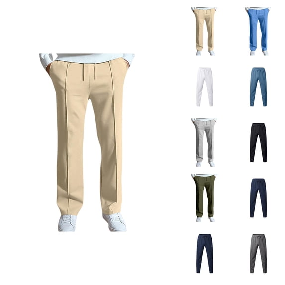 Casual Pants for Men Fashion Elastic Waist Drawstring Straight Leg Long Pants with Pockets Trousers