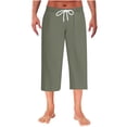 thumbnail image 1 of Casual Pants for Men, Mens Casual Capri Pants Elastic Waist Lightweight Breathable Lounge Loose Fit Cropped Pants Beach Vacation Shorts Army Green M, 1 of 7