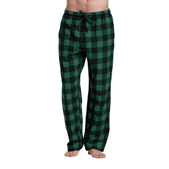 Casual Pants for Men Plaid Print Lounge Pants Loose Fit Drawstring Comfort Long Trousers for Men Green S