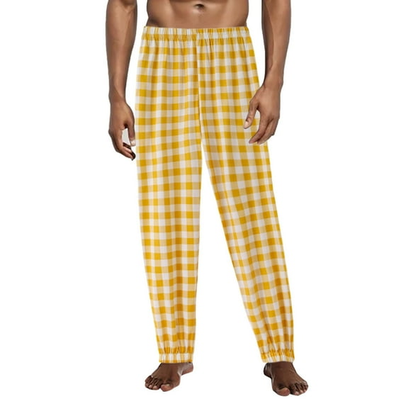 Casual Pants for Men Plus Size Comfortable Plaid Lounge Pajamas Oversized Loose Fitting Soft Slacks for Men Yellow XL