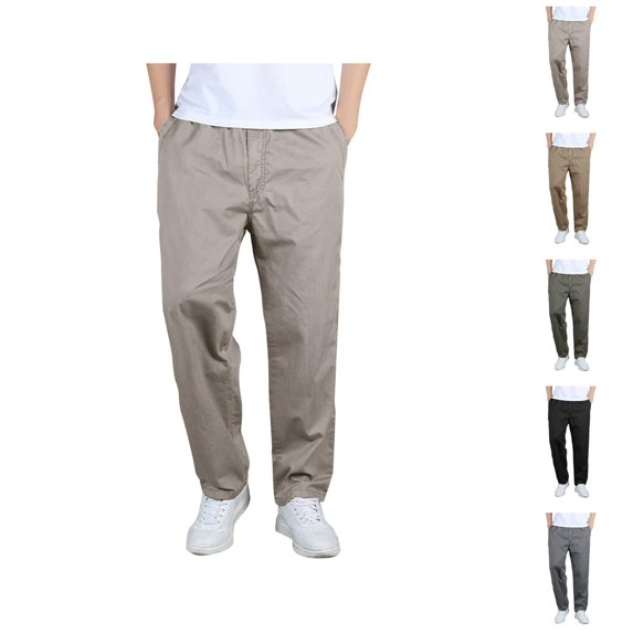 Casual Pants for Men 2025 Plus Size Loose Fit Elastic Waist Cotton Long Pants with Pockets Trousers