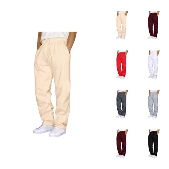 Casual Pants for Men Solid Color Elastic Waist Drawstring Straight Leg Everyday Pants with Pockets Trousers