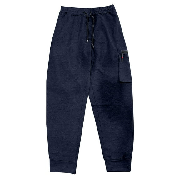 Casual Pants for Men Solid Color Relaxed Fit Straight Leg Elastic Waist Breathable Joggers with Zipper Pocket Loose Lightweight Mens Slacks Navy M