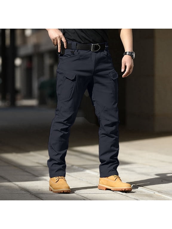 Casual Pants for Men Stretch Softshell Trousers with Pockets Comfortable Lightweight Slim Fit Mens Work Pants Navy S