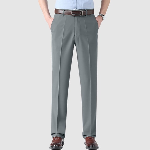 Casual Pants for Men Summer Comfort Classic Fit Fit Front Pleated Dress Pants Trousers for Men Grey M