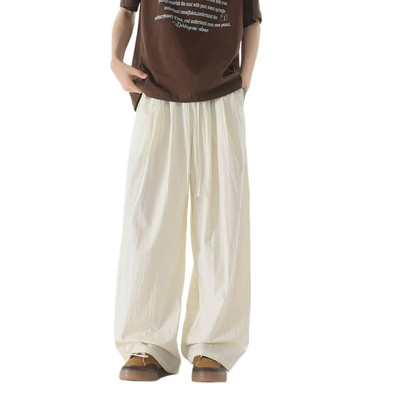 Casual Pants for Men Summer Lightweight Loose Fit Wide Leg Trousers with Pockets Solid Color Trendy Thin Mens Sweatpants