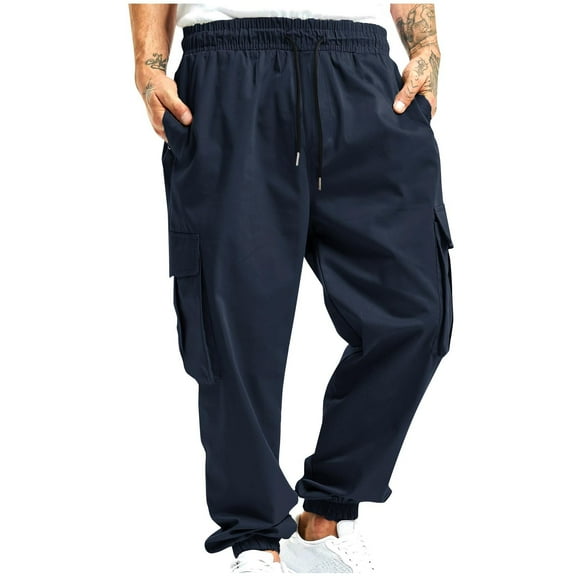 Casual Pants for Mens Big and Tall Fashion Plus Size Solid Casual Elastic Waist With Pocket Trousers Sport Pants