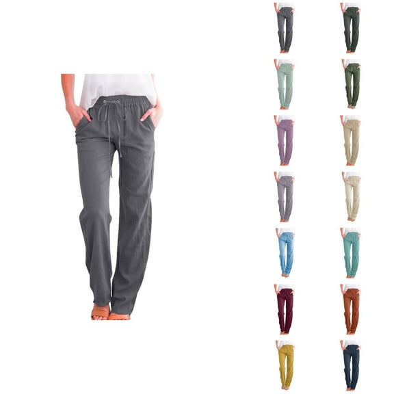 Casual Pants for Women 2025 Elastic High Waist Drawstring Loose Fit Wide Leg Pants Trousers with Pockets