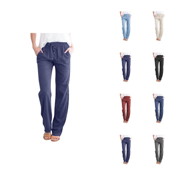 Casual Pants for Women 2025 Elastic High Waist Drawstring Loose Fit Wide Leg Pants with Pockets Trousers