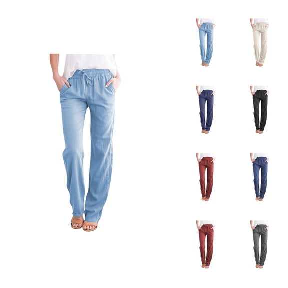 Casual Pants for Women 2025 Elastic High Waist Drawstring Loose Fit Wide Leg Pants with Pockets Trousers