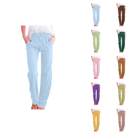 Casual Pants for Women 2025 Lightweight Elastic Waist Drawstring Loose Fit Wide Leg Pants with Pockets Trousers