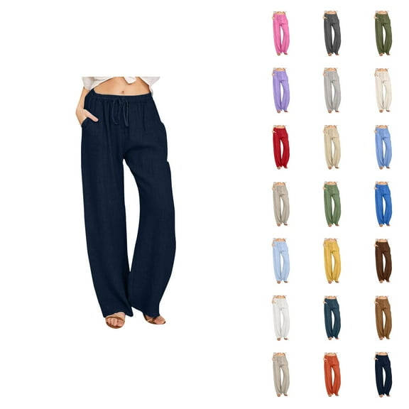 Casual Pants for Women 2025 Lightweight Loose Fit Drawstring Elastic High Waist Pants with Pockets Lounge Trousers