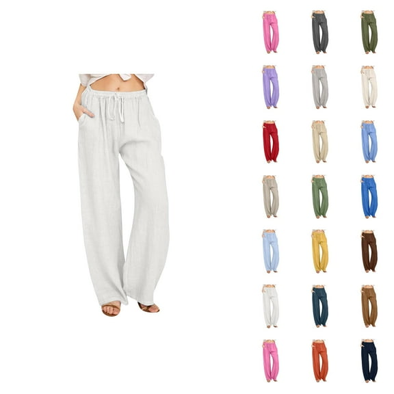 Casual Pants for Women 2025 Lightweight Loose Fit Drawstring Elastic High Waist Pants with Pockets Lounge Trousers
