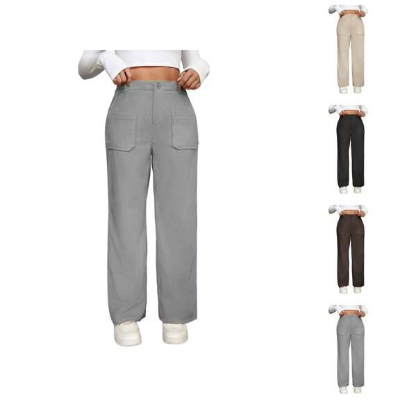 Casual Pants for Women 2025 Trendy Straight Leg Loose Fit Wide Leg Corduroy Comfortable Pants with Pockets Trousers