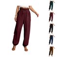 thumbnail image 1 of Casual Pants for Women 2026 Spring Fall Cotton Linen Elastic High Waist Drawstring Straight Leg Pants with Pockets, 1 of 5