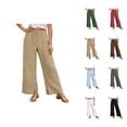 thumbnail image 1 of Casual Pants for Women 2026 Spring Summer Lightweight Elastic Waist Drawstring Side Split Hem Wide Leg Pants with Pockets, 1 of 6
