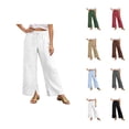 thumbnail image 1 of Casual Pants for Women 2026 Spring Summer Lightweight Elastic Waist Drawstring Side Split Hem Wide Leg Pants with Pockets, 1 of 6