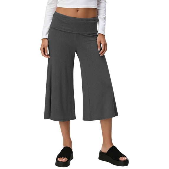 Casual Pants for Women 2026 Summer Fold Over Cropped Wide Leg Yoga Culotte Bottoms Loose Comfortable Pants