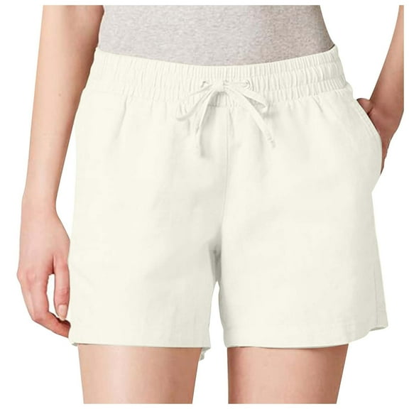 Casual Pants for Women 5 Inch Inseam Drawstring Blend Short Lightweight Breathable White Trousers Pants for Women M