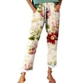 thumbnail image 1 of Casual Pants for Women Autumn Fragrant Linen Vintage Floral Print Pants Perfect for Spring Comfortable Straight Trousers Pants, 1 of 5