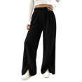 thumbnail image 1 of Casual Pants for Women Baeitkot High Waist Slit Hem Wide Leg Trousers with Pockets for Daily Wear Black M, 1 of 9