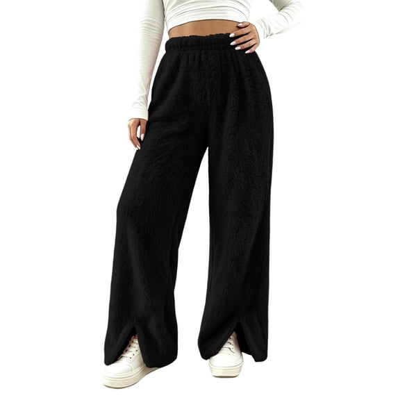 Casual Pants for Women Baeitkot High Waist Slit Hem Wide Leg Trousers with Pockets for Daily Wear Black M