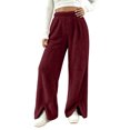 thumbnail image 1 of Womens Pants Baeitkot High Waisted Side Slit Plush Trousers with Pockets for Trendy Winter Streetwear, 1 of 9