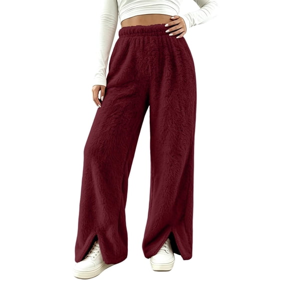 Womens Pants Baeitkot High Waisted Side Slit Plush Trousers with Pockets for Trendy Winter Streetwear
