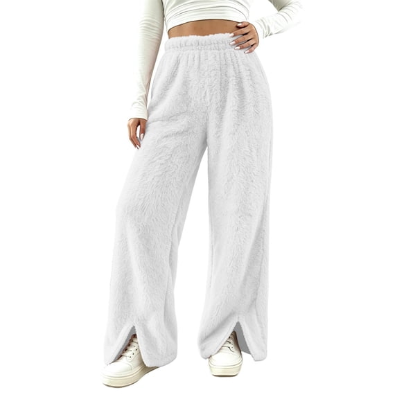 Womens Pants Baeitkot High Waisted Side Slit Plush Trousers with Pockets for Trendy Winter Streetwear