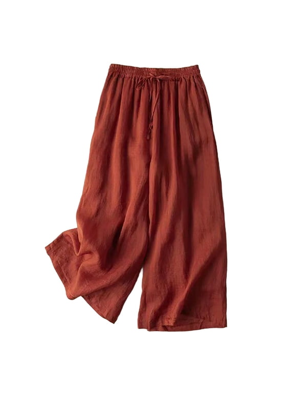 Casual Pants for Women Button Drape Elastic Loose Plain Color Japanese Style Wide Leg Lazy Cotton And Linen Spring Autumn Casual Trousers
