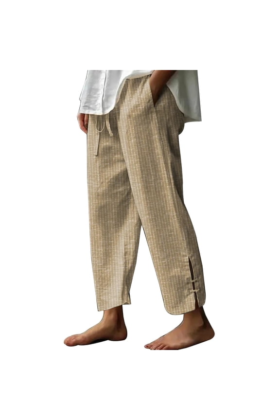 Casual Pants for Women Button Drape Elastic Loose Single Tone Japanese Style Wide Leg Lazy Cotton And Linen Spring Autumn Casual Trousers