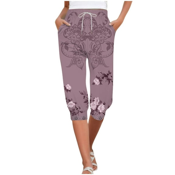 Casual Pants for Women Capris Casual Print Pants High Waist Bottom Drawstring Joggers Casual Pants Womens Linen Pants Light XXL