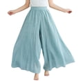 thumbnail image 1 of Casual Pants for Women Double Layer Elastic Waist Pocket Comfort Cotton Linen Casual Culottes, 1 of 2