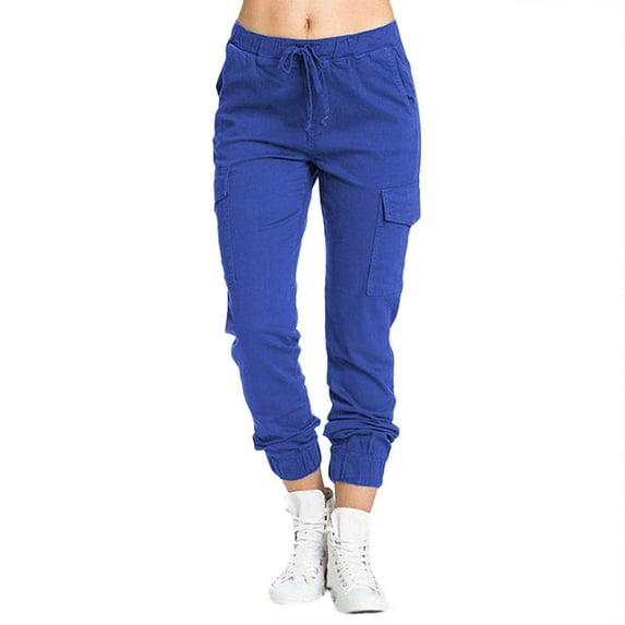 Casual Pants for Women Drawstring Mid Expandable Waist Ankle-Tied Pants Polyester Pants with Pockets ,Blue