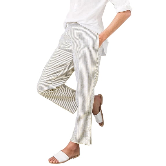 Casual Pants for Women Drawstring Side Button Straight Leg Summer Pants with Pockets