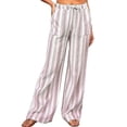 thumbnail image 1 of Casual Pants for Women Drawstring Striped Loose Wide Leg Trousers with Large Pockets, 1 of 5