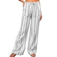 thumbnail image 1 of Casual Pants for Women Drawstring Striped Loose Wide Leg Trousers with Large Pockets, 1 of 5