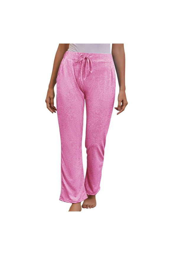 Casual Pants for Women Elastic Waist Drawstring Cotton Loungewear Trousers Summer Comfy Baggy Workout Pants with Pockets