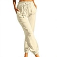 thumbnail image 1 of Casual Pants for Women Elastic Waist Drawstring Unpatterned Comfy Casual Pocket Pants, 1 of 6