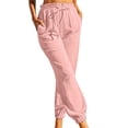 thumbnail image 1 of Casual Pants for Women Elastic Waist Drawstring Unpatterned Comfy Casual Pocket Pants, 1 of 6