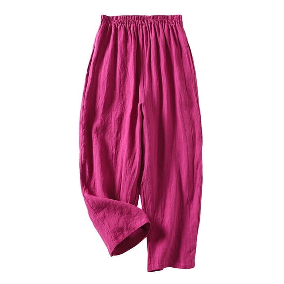 Casual Pants for Women Elastic Waist Loose Artistic Wide Leg Large Size Carrot Nine Point Spring Summer Blended Cotton And Linen Casual Pants