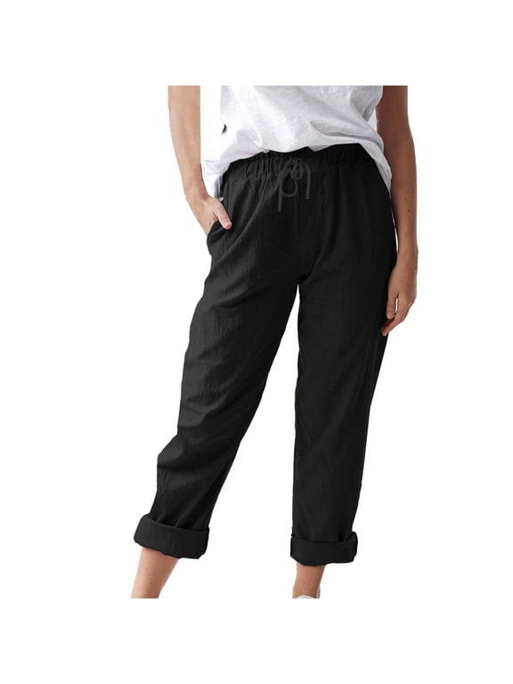 Casual Pants for Women Elastic Waist Pocket Straight Leg Casual Trousers with Pockets