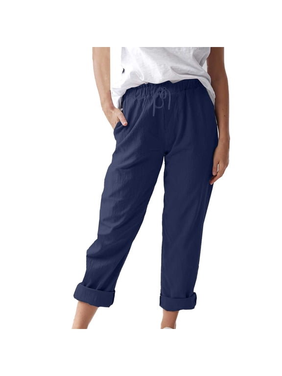 Casual Pants for Women Elastic Waist Pocket Straight Leg Casual Trousers with Pockets