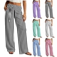 thumbnail image 1 of Casual Pants for Women Fashion Striped Drawstring Elastic High Waist Wide Leg Pants with Pockets Loose Fit Comfortable Casual Palazzo Trousers, 1 of 7