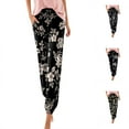 thumbnail image 1 of Casual Pants for Women Floral Printed Slik Boho Elastic Waist Drawstring Joggers Lightweight Comfy Fall Daily Loose Women Slacks Black M, 1 of 5