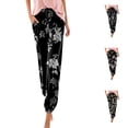 thumbnail image 1 of Casual Pants for Women Floral Printed Slik Boho Elastic Waist Drawstring Joggers Lightweight Comfy Fall Loose Women Slacks Black S, 1 of 5