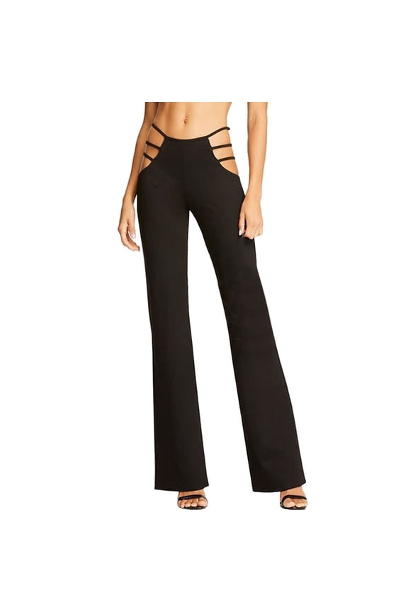 Casual Pants for Women High Elastic Cutout Basic Strappy Casual Bell Bottom High Waist Pants