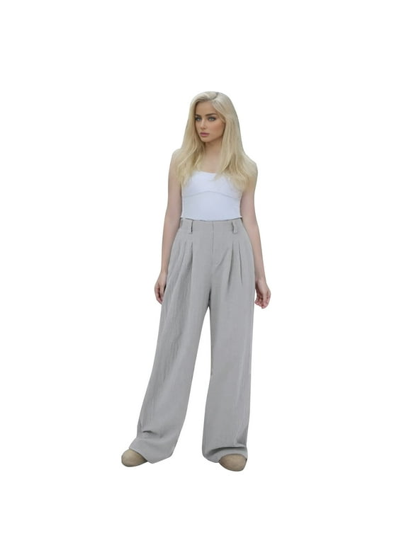 Casual Pants for Women High Waist Casual Pants Solid Color Corduroy Spliced Slit Hem Trousers Sweatpants Women Grey XXXL