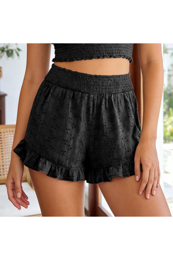 Casual Pants for Women High Waist Casual Summer Shorts Flowy Ruffle Loose Fit Fashion Bottoms Comfortable Elastic Waistband Women Slacks